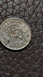 1/10 gulden 1945 Nederlands Indie zilver en andere munten, Postzegels en Munten, Munten | Nederland, Setje, Zilver, Koningin Wilhelmina