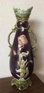 Antieke Art Nouveau majolica vaas, florale decoratie, Ophalen of Verzenden