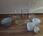 13x Witte en doorzichtige glazen bloempotten, vaas, hanger, Ophalen, Overige materialen, Gebruikt, Rond