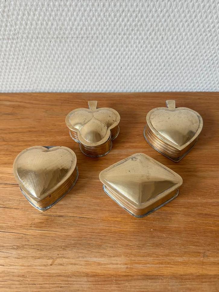 Vintage Koperen Doosjes, Harten, Schoppen, Ruiten, Klaver, Antiek en Kunst, Curiosa en Brocante, Ophalen of Verzenden