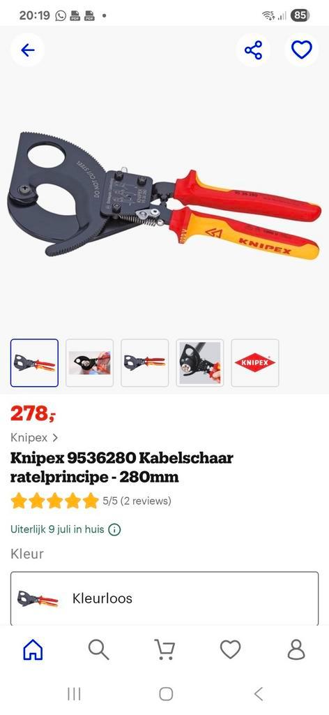 Knipex 95 36 280 Kabelschaar Ratel - 280mm, Doe-het-zelf en Verbouw, Gereedschap | Handgereedschap, Nieuw, Ophalen of Verzenden