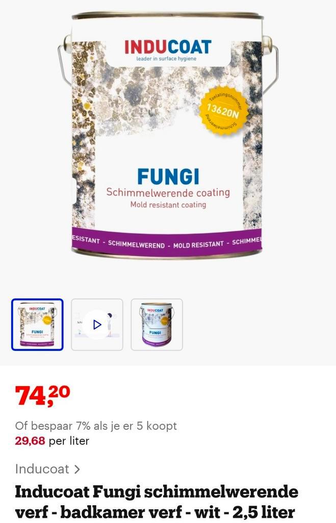 Inducoat schimmelwerende verf 2.5 liter blik, Doe-het-zelf en Verbouw, Verf, Beits en Lak, Nieuw, Wit, Ophalen of Verzenden