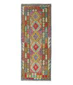 Handgeweven Kelim Loper - 202 x 80 cm, Rechthoekig, Rood, Nieuw, 200 cm of meer