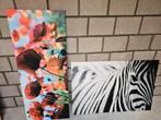 Zebra en klaprozen op canvas, Ophalen of Verzenden