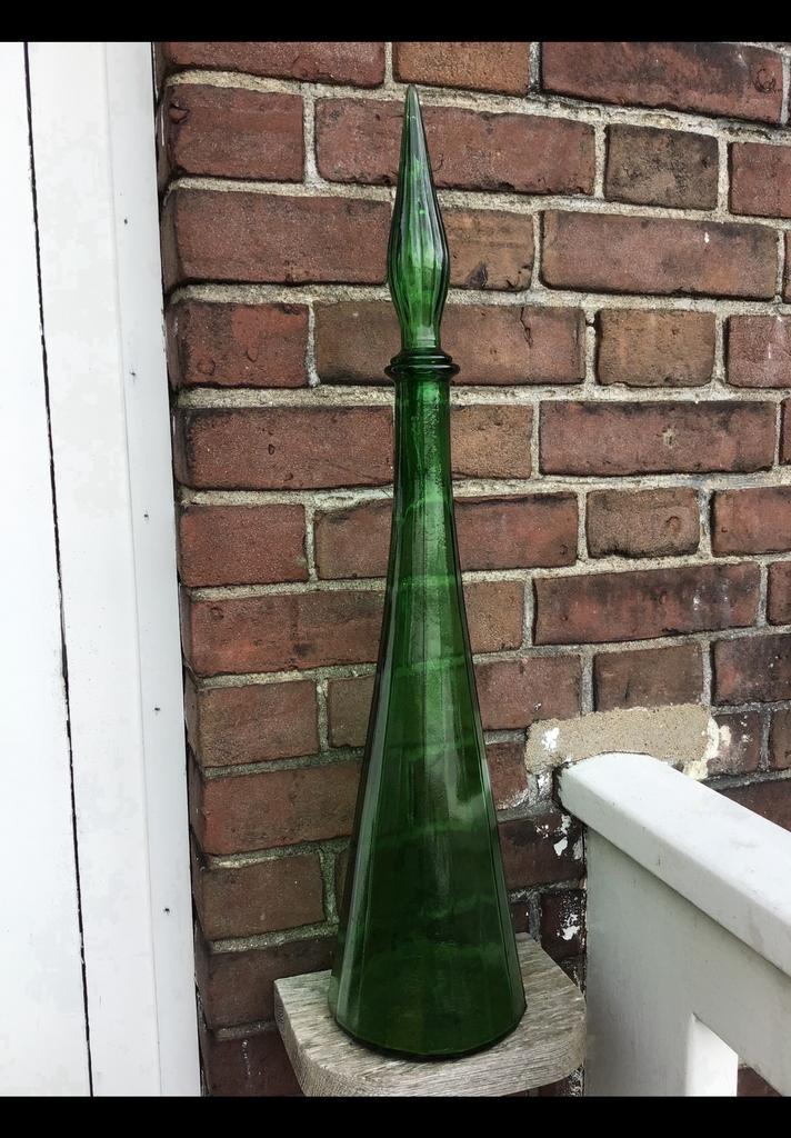 Slanke Empoli Genie fles, Italië, 60 cm hoog incl stop groen, Antiek en Kunst, Antiek | Glas en Kristal, Ophalen of Verzenden
