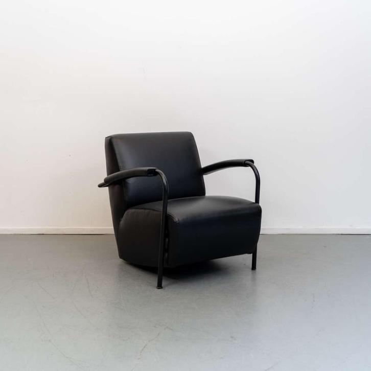 2x Leolux Scylla Fauteuil Laag Zwart Leer – Zwart, Huis en Inrichting, Fauteuils