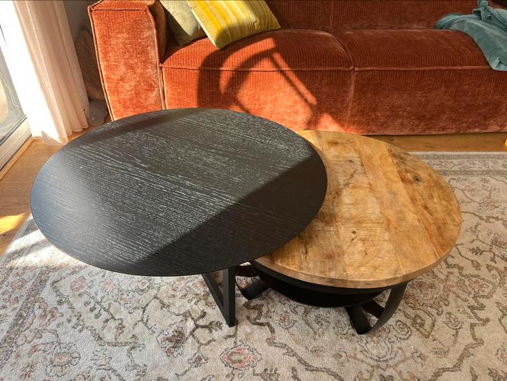 Salontafel eikenhout zwart mango hout als set of enkel, Huis en Inrichting, Tafels | Salontafels, Zo goed als nieuw, Minder dan 50 cm