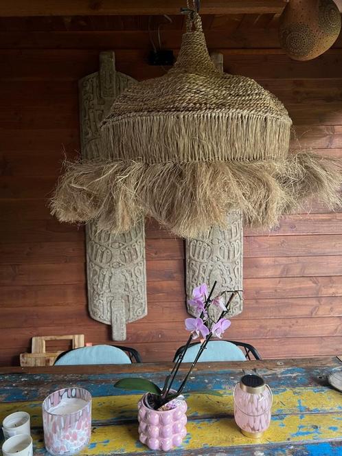 Lampenkap Bali van bananenblad touw xl xxl Ibiza hanglamp, Huis en Inrichting, Lampen | Lampenkappen, Nieuw, 50 cm of meer, Rond
