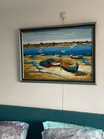 Schilderij: Strand met Boten in Blauwe Lijst, Antiek en Kunst, Kunst | Schilderijen | Klassiek, Ophalen