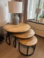 Mangohout salontafel set van 3, Huis en Inrichting, Tafels | Salontafels, Ophalen, 50 tot 100 cm, Rond, Zo goed als nieuw