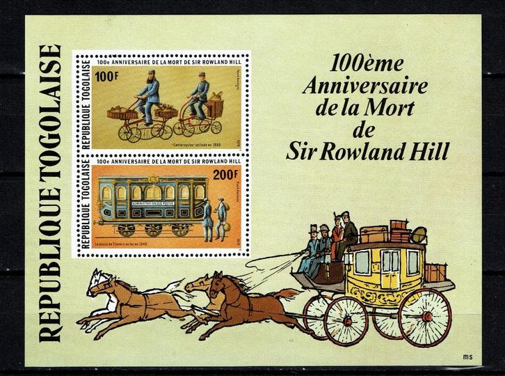 togo 1979 sir rowland hill transport paarden fiets koets, Postzegels en Munten, Postzegels | Thematische zegels, Postfris, Dier of Natuur