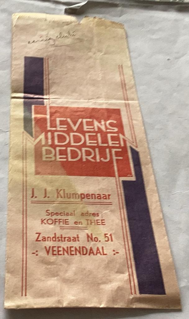 Oud zakje Veenendaal j j Klumpenaar afm is 10x27 cm, Verzamelen, Ophalen of Verzenden, Zo goed als nieuw