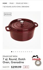 Staub Cocotte 24cm Bordeaux, Huis en Inrichting, Keuken | Potten en Pannen, Ophalen, Nieuw, Koekenpan of Braadpan, Gietijzer