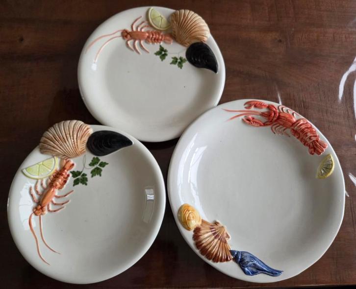 Vintage Borden met Zeevruchten Decoratie - Set van 3, Antiek en Kunst, Antiek | Schalen, Ophalen