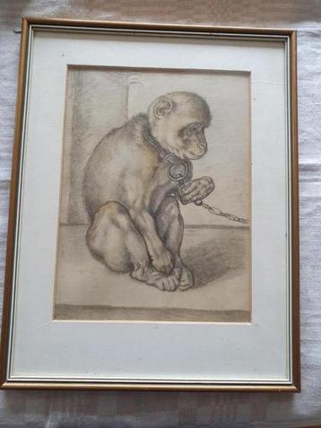 Prent van een aapje aan een ketting Roelandt Saverij beschikbaar voor biedingen