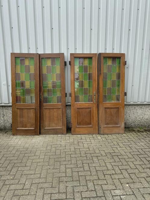 2 sets antieke eiken deuren met glas in lood uit 1830, Doe-het-zelf en Verbouw, Deuren en Horren, Zo goed als nieuw, Binnendeur