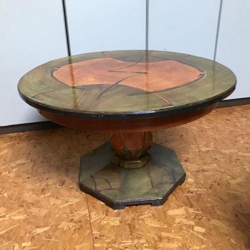 zeer mooie ronde beschilderde salontafel hout, Huis en Inrichting, Tafels | Salontafels, Zo goed als nieuw, Minder dan 50 cm, 50 tot 100 cm