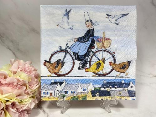 Ambiente knutsel servetten boerin op fiets kippen nr 402, Hobby en Vrije tijd, Knutselen, Nieuw, Materiaal, Ophalen of Verzenden