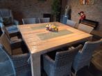 Robuuste houten eettafel voor 6-8 personen, Ophalen, Gebruikt, 150 tot 200 cm, Vierkant
