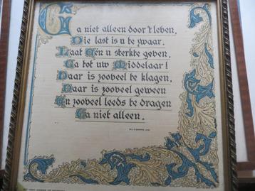 Oud religieus tekstbordje "" Ga niet alleen door 't Leven "" beschikbaar voor biedingen