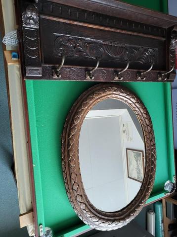 Vintage Spiegel  Eik & Biedemeier Kapstok beschikbaar voor biedingen