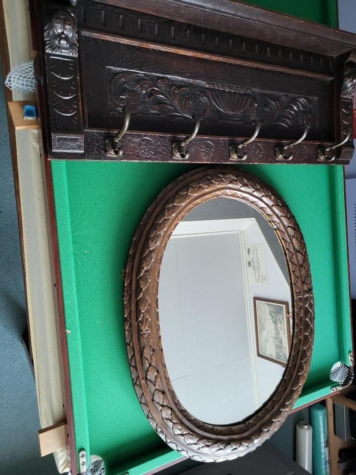 Vintage Spiegel  Eik & Biedemeier Kapstok, Antiek en Kunst, Antiek | Spiegels, Rechthoekig, Ophalen