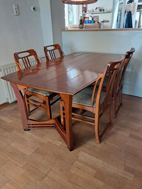 SCHUITEMA Art Nouveau eetkamerset 4 stoelen met tafel, Huis en Inrichting, Complete eetkamers, Gebruikt, 4 tot 6 stoelen, Ophalen