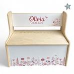 Speelgoedbankje met naam - Wild Flowers, Ophalen of Verzenden, Nieuw, Kraamcadeau