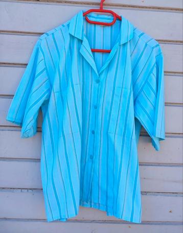 REAL VINTAGE 60's 70's turquoise blauwe blouse 42 / 44