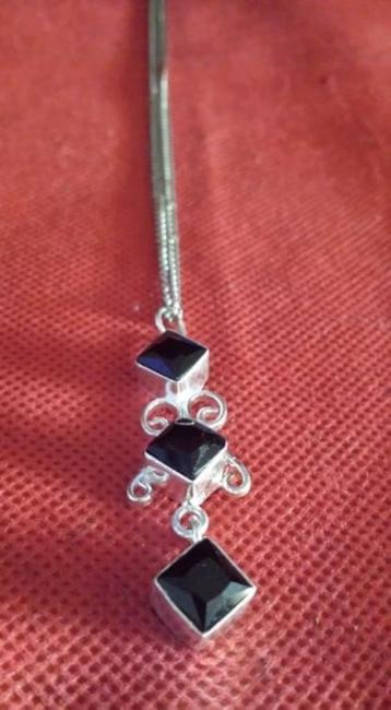 3 traps Zilveren Onyx - Ketting met leren waxcoard beschikbaar voor biedingen