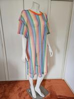Regenboog jurk met gaatjes / kleurrijk gaas stof roze geel, Nieuw, Maat 46/48 (XL) of groter, Verzenden, Geel