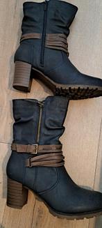 Nieuwe donkerblauwe laarzen met bruine gespen maat 40, Hoge laarzen, Blauw, Nieuw, Ophalen of Verzenden