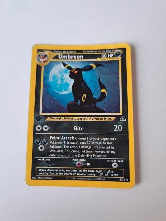 Pokemon kaart, Umbreon 1st edition, Hobby en Vrije tijd, Verzamelkaartspellen | Pokémon, Zo goed als nieuw, Losse kaart, Ophalen