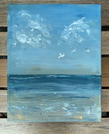 Meeuwen boven zee ~ schilderkunst ~ atelier beschikbaar voor biedingen