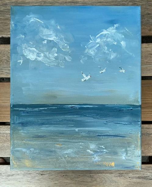 Meeuwen boven zee ~ schilderij  ~ atelier, Huis en Inrichting, Woonaccessoires | Schilderijen, Tekeningen en Foto's, Nieuw, Schilderij