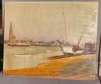 Schilderij olieverf op paneel Willem Verlinden, Havengezicht, Antiek en Kunst, Ophalen of Verzenden