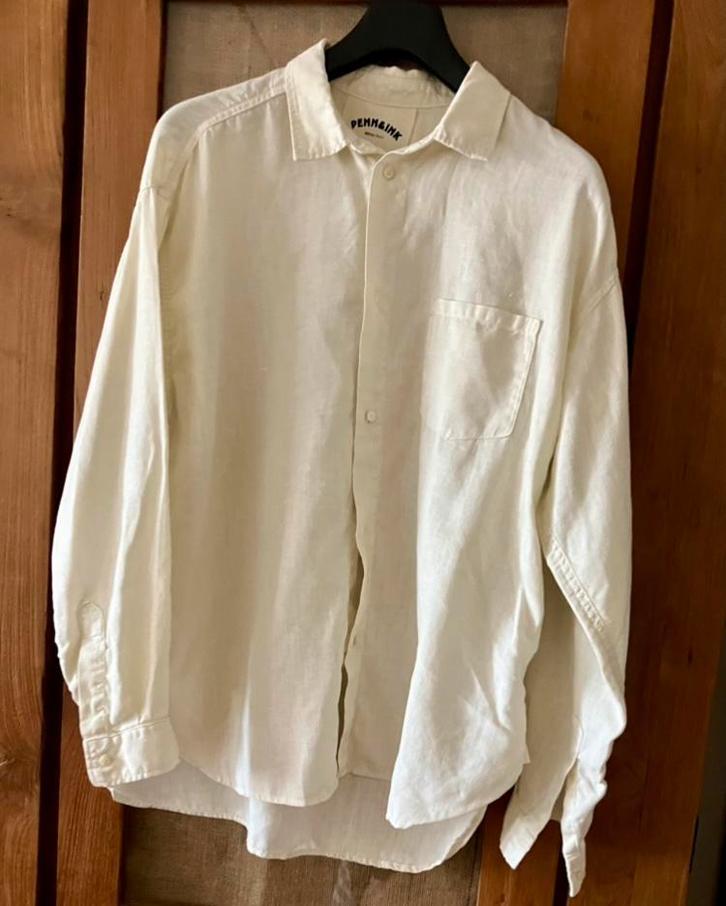 Linnen oversized blouse Penn&Ink, Kleding | Dames, Blouses en Tunieken, Zo goed als nieuw, Maat 36 (S), Wit, Ophalen