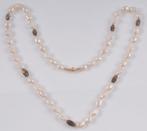 KETTING 62 cm, met gouden Slot, witte Parels en Rookkwarts, Sieraden, Tassen en Uiterlijk, Kettingen, Wit, Nieuw, Ophalen of Verzenden