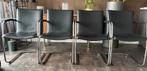 4 eetkamerstoelen van Leolux type ‘Freyr’, Huis en Inrichting, Stoelen, Ophalen of Verzenden, Zo goed als nieuw, Zwart, Leer