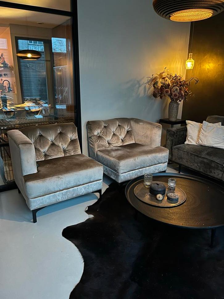 Bocx Elisa Fauteuils - Italian Velvet sand - Set, Huis en Inrichting, Fauteuils, Zo goed als nieuw, Stof, 75 tot 100 cm, Minder dan 75 cm