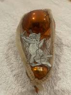 Antieke kerstbal: ornament met tinsel en poëzeplaatje, Diversen, Kerst, Ophalen of Verzenden, Gebruikt