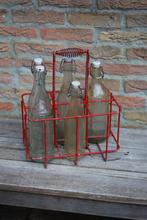Vintage flessenrek met flessen brocante, Antiek en Kunst, Curiosa en Brocante, Ophalen of Verzenden