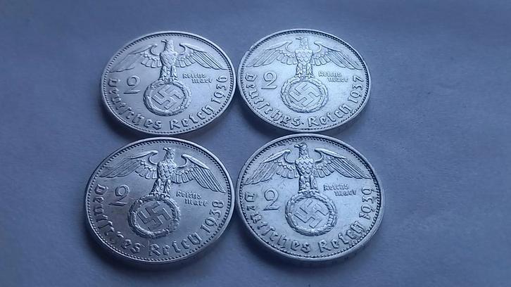 WO2 4x 2 Reichsmark zilver nazi duitsland, Postzegels en Munten, Munten | Europa | Niet-Euromunten, Setje, Duitsland, Zilver, Ophalen of Verzenden