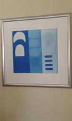 Groot schilderij blauw met passe-partout met rvs lijst 95x98, Gebruikt, Ophalen of Verzenden, Schilderij, 75 tot 100 cm