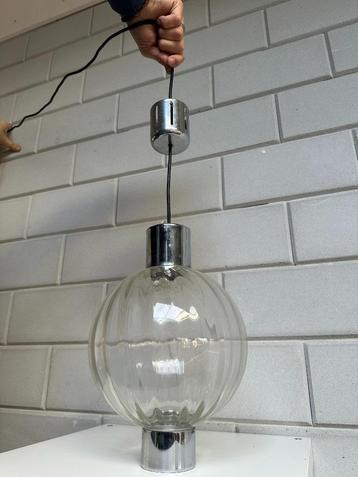 Space age glazen bollamp, midmod glass pendant sixties 60s beschikbaar voor biedingen
