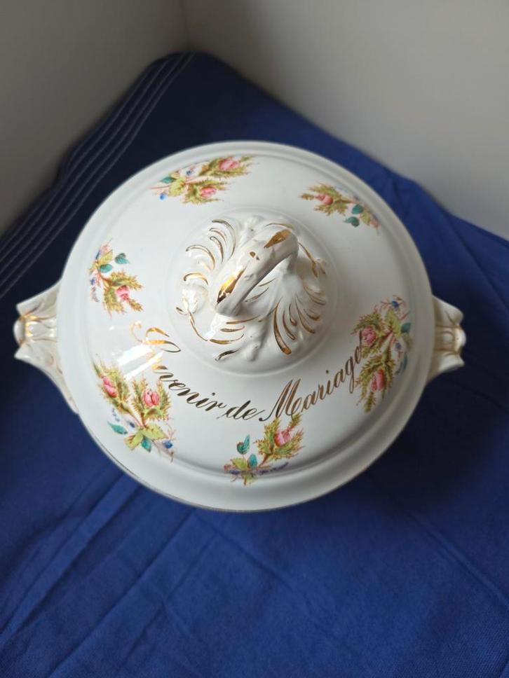 Antieke Franse Terrine - Souvenir de Marriage, Antiek en Kunst, Antiek | Schalen, Ophalen of Verzenden