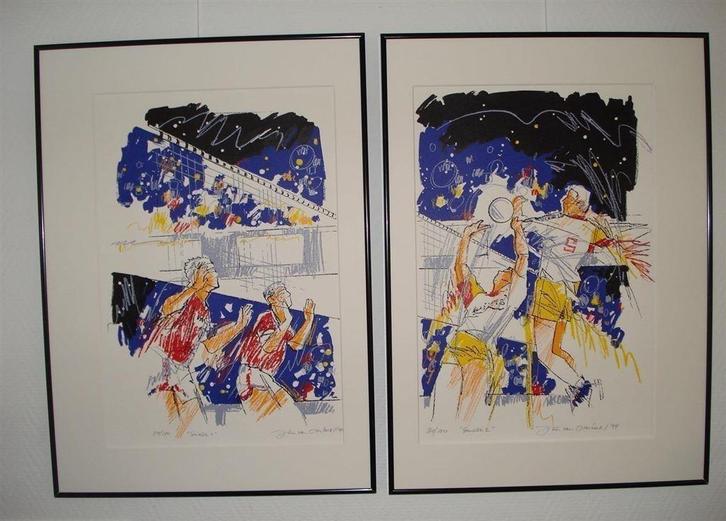 Jim van Overbeek, twee zeefdrukken, Antiek en Kunst, Kunst | Litho's en Zeefdrukken, Ophalen of Verzenden