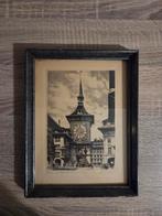 Ets/ litho in lijst ''Zytglogge' in Bern  gesigneerd 26 x 20, Ophalen of Verzenden