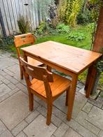 Houten Tafel (tje) met 2 stoelen., Huis en Inrichting, Tafels | Eettafels, Ophalen, Gebruikt, 50 tot 100 cm, Zie afbeelding