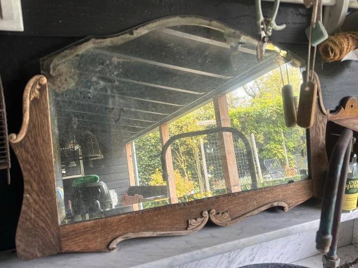 Antieke Spiegel met Houten Frame, Antiek en Kunst, Antiek | Spiegels, 50 tot 100 cm, Minder dan 100 cm, Overige vormen, Ophalen